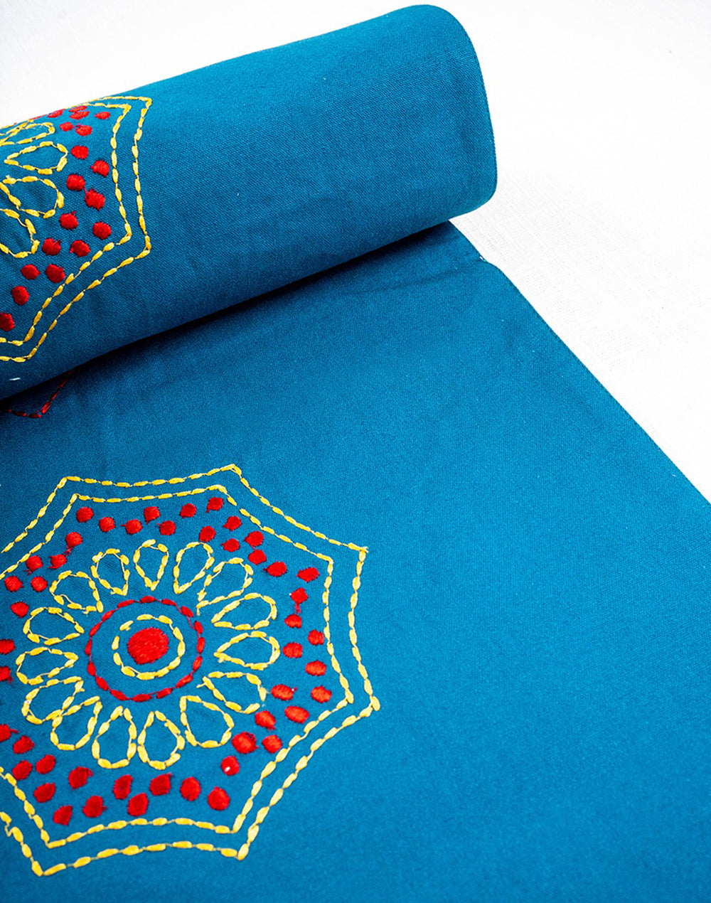 Blue Cotton Embroidered Center Table Runner