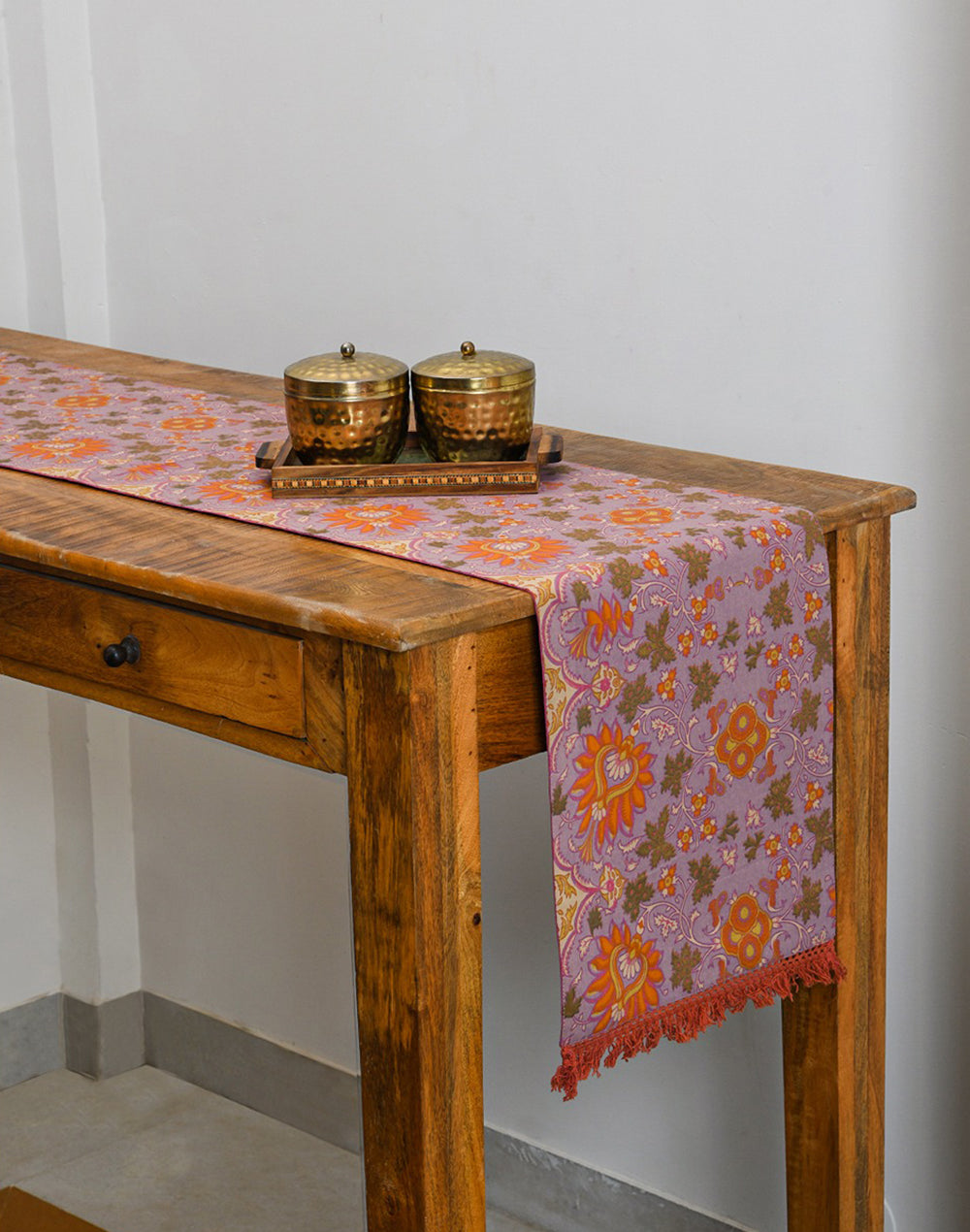 Purple Floral Jaal Cotton Table Runner