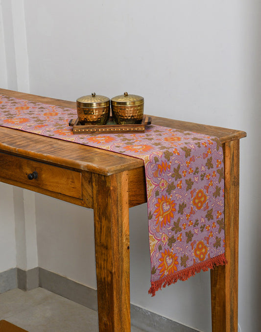 Purple Floral Jaal Cotton Table Runner