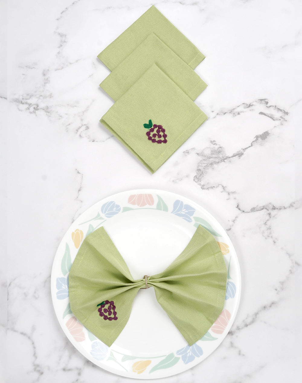 Set Of 4 - 8" Cocktail Grape Embroidered Napkins