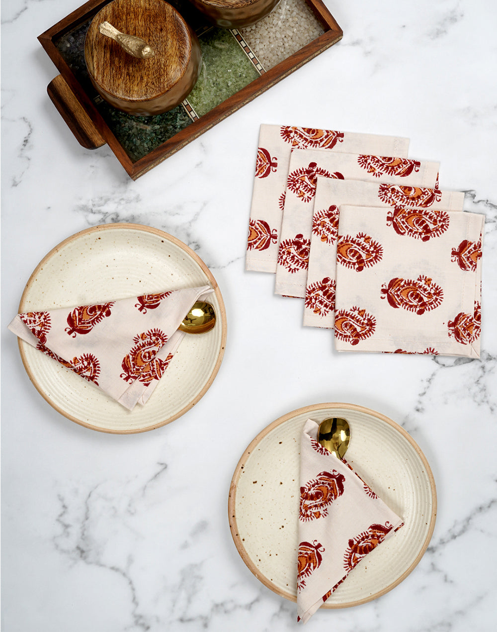 Set Of 6 - 10" Paisley Print Cotton Napkin/ Small Napkin