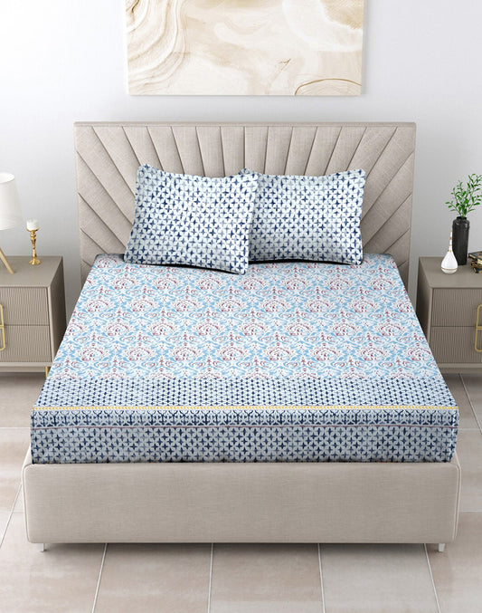 Blue Cotton Bedsheet Set with 2 Pillow Covers