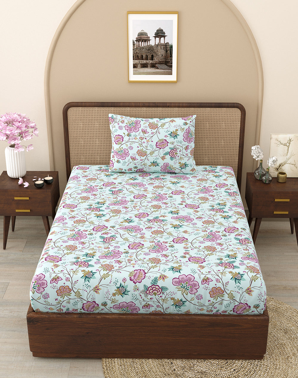 Multicolor Floral Bedsheet Set with Pillow Cover