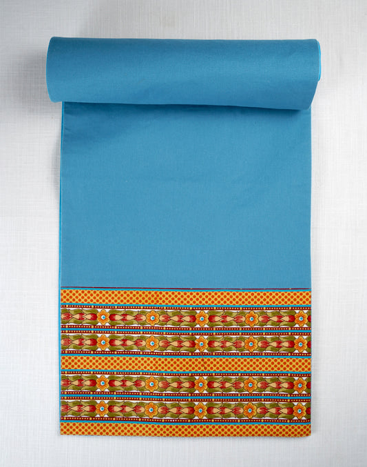 Blue Solid Runner With Printed Border