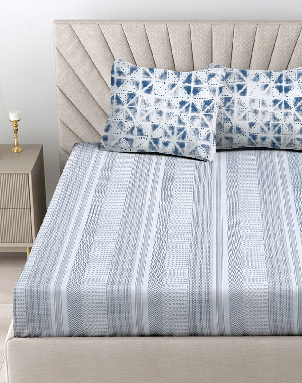 King Size- Stripes Cotton Bedsheet Set with 2 Pillow Covers