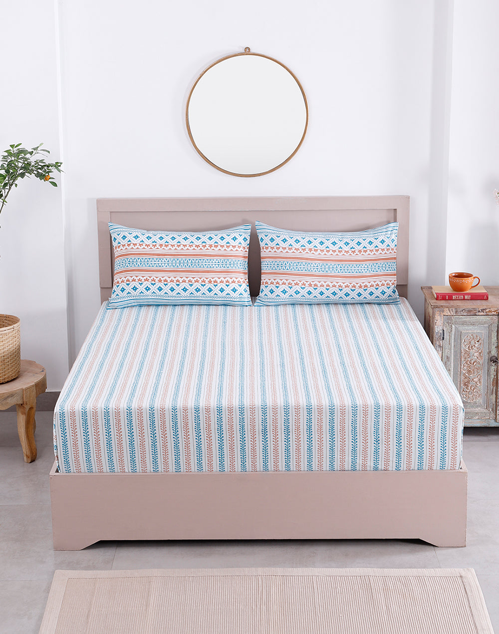 King Size - Printed Cotton Bedsheet Set With 2 Pillow Covers