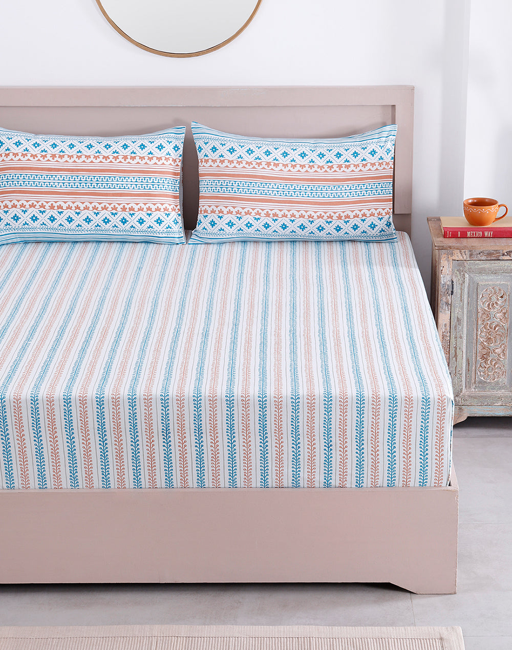 King Size - Printed Cotton Bedsheet Set With 2 Pillow Covers