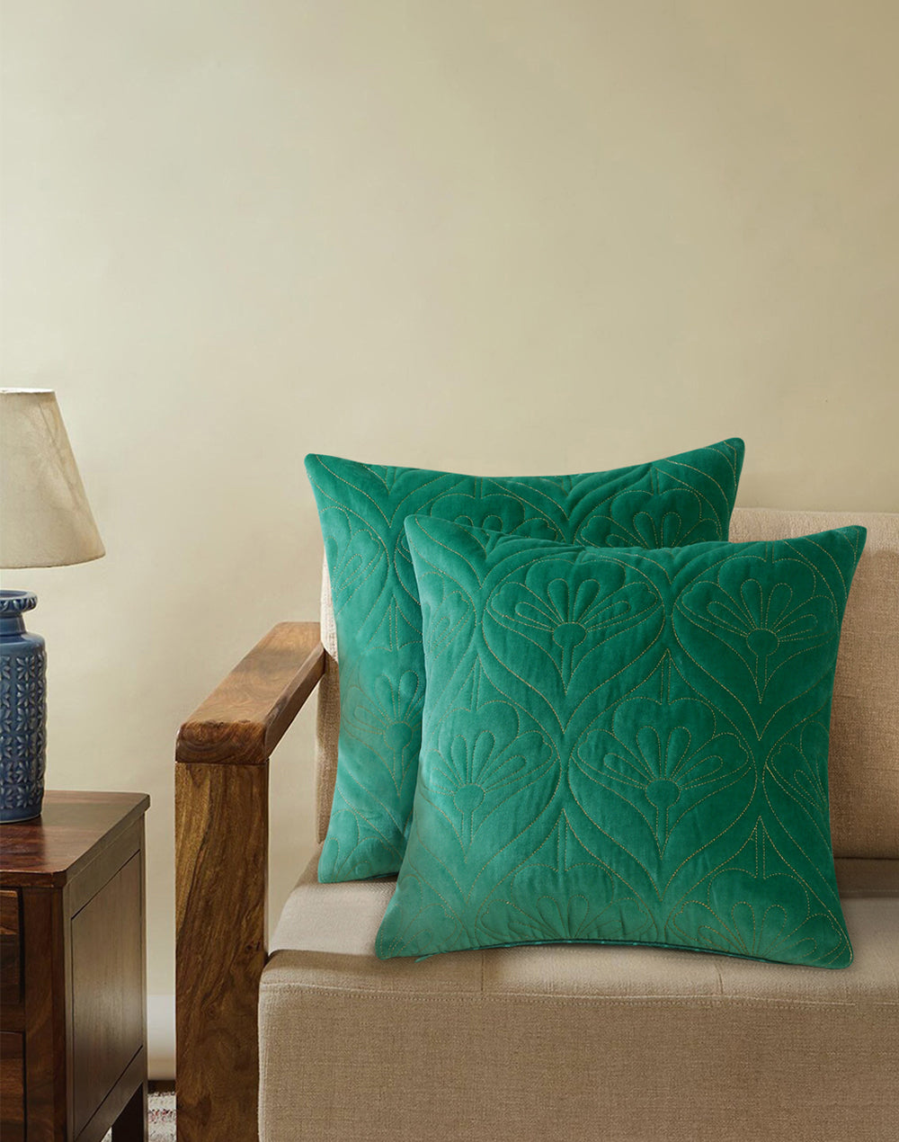 Set Of 2 - Quilted Velvet Cushion Cover 16"X16"