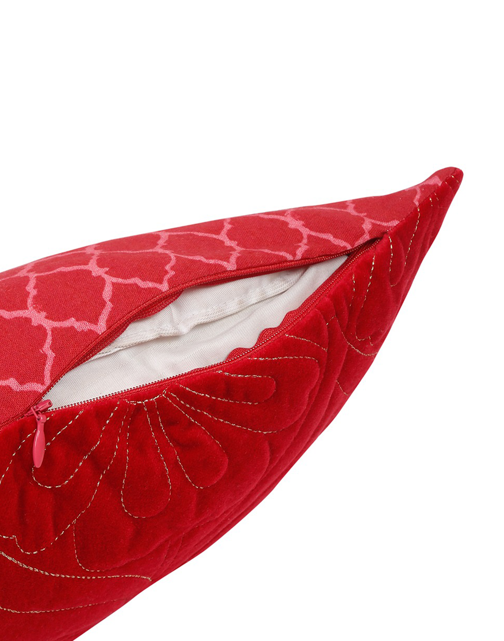 Set Of 2 - Red Quilted Velvet Cushion Cover 16"X16"