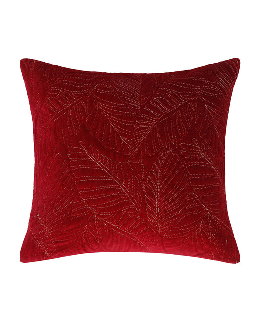 Set Of 2 - Maroon Tropical Quilted Velvet Cushion Cover 16"X16"