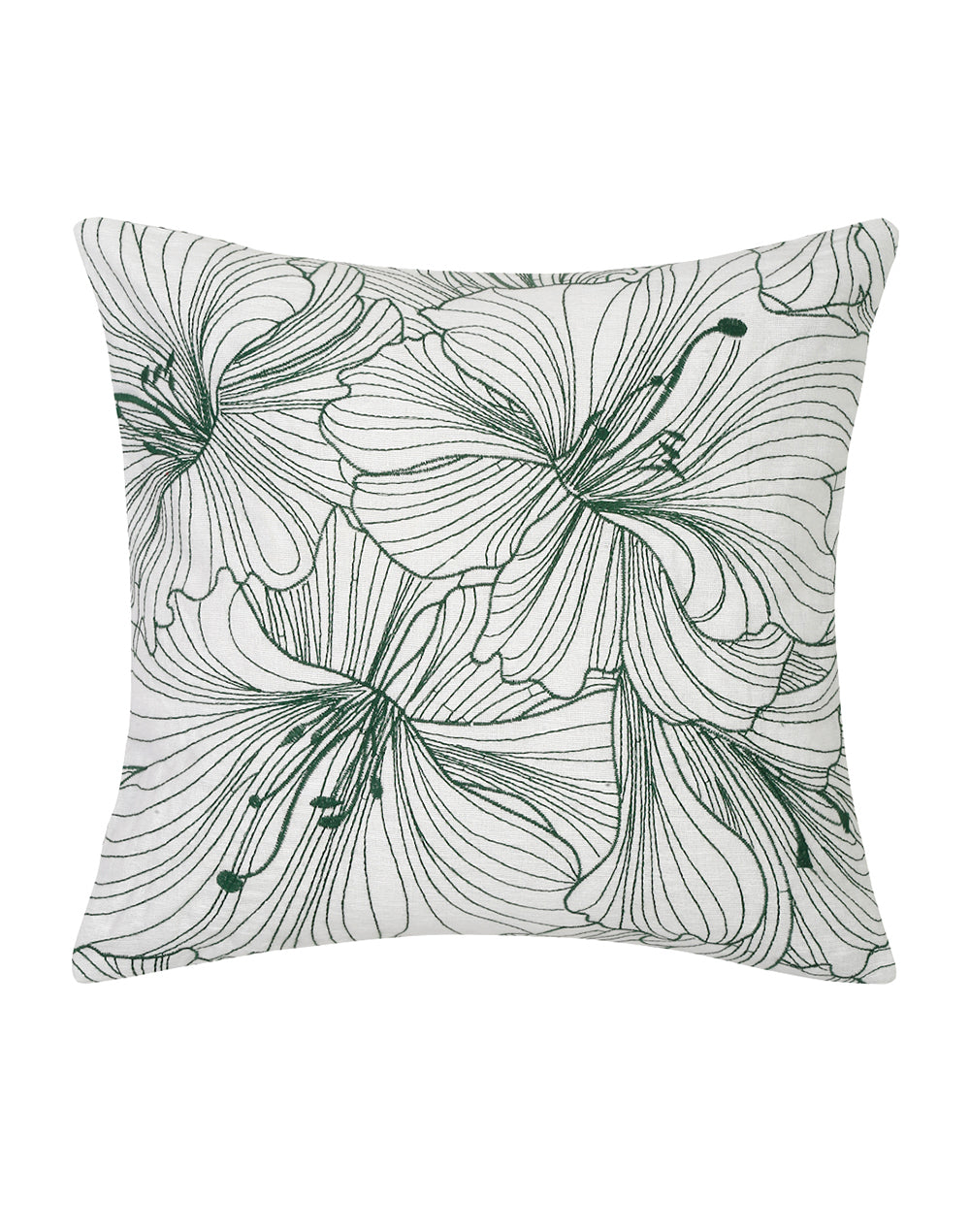 Set Of 2 - Green Floral Embroidered Cushion Cover - 16"X 16"