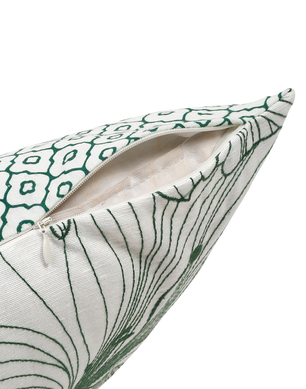 Set Of 2 - Green Floral Embroidered Cushion Cover - 16"X 16"
