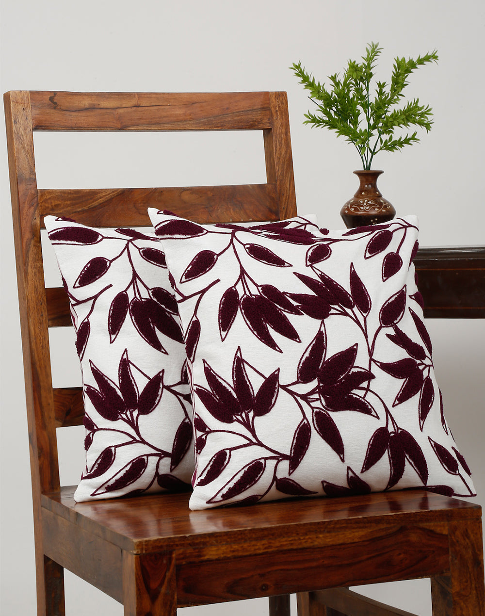 Set Of 2 - Botanical Breeze Embroidered Cushion Cover - 16"X 16"