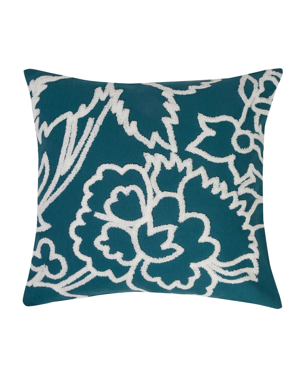 Set Of 2 - Teal Tufted Floral 100% Cotton Cushion Cover