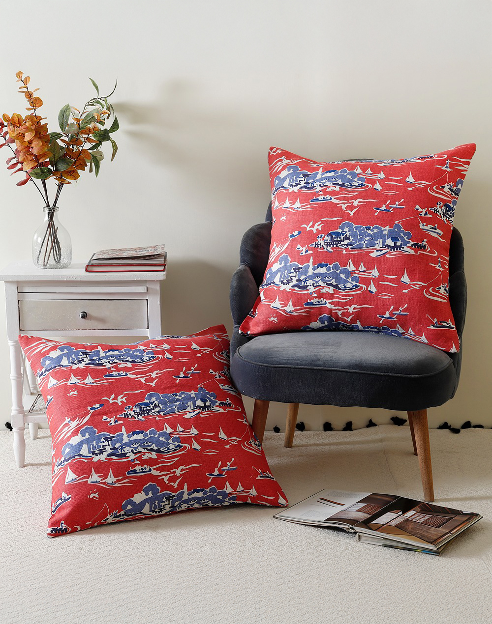 Set Of 2 - Red Island Linen Cushion Cover - 26"X 26"