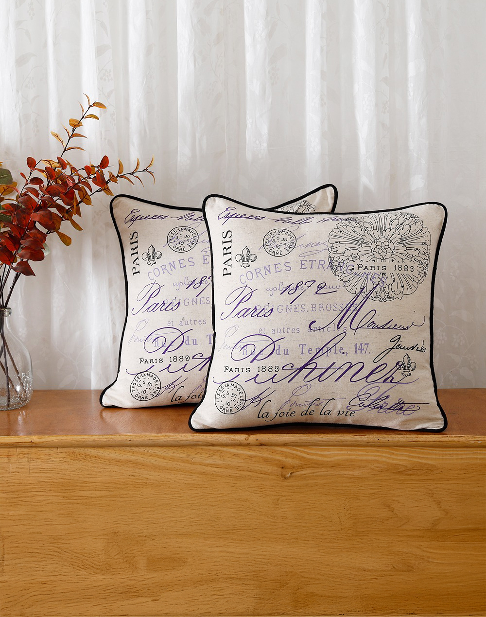 Set Of 2 - Typography Funky Cotton Cushion Cover - 18"X 18"