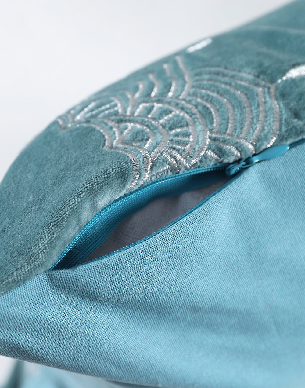 Set of 2 - Elegant Teal Embroidered Velvet Sofa Cushion Cover - 16"x16"