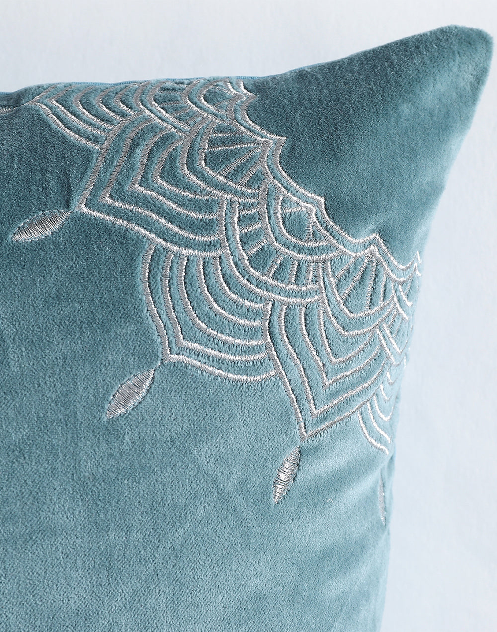 Set of 2 - Elegant Teal Embroidered Velvet Sofa Cushion Cover - 16"x16"