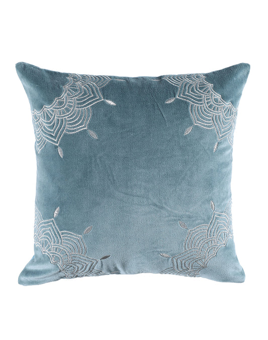 Set of 2 - Elegant Teal Embroidered Velvet Sofa Cushion Cover - 16"x16"