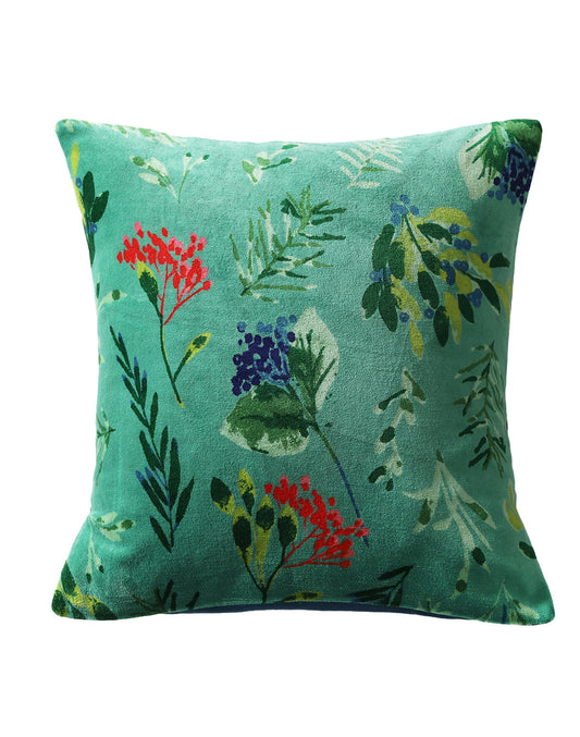 Set of 2 - Green Velet Printed Cushion Cover - 16"x 16"