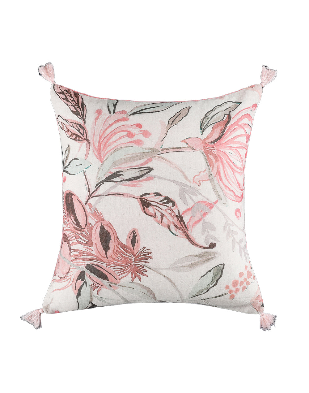 Set of 2 - Leafy Pink Cotton Cushion Cover - 16"x16"