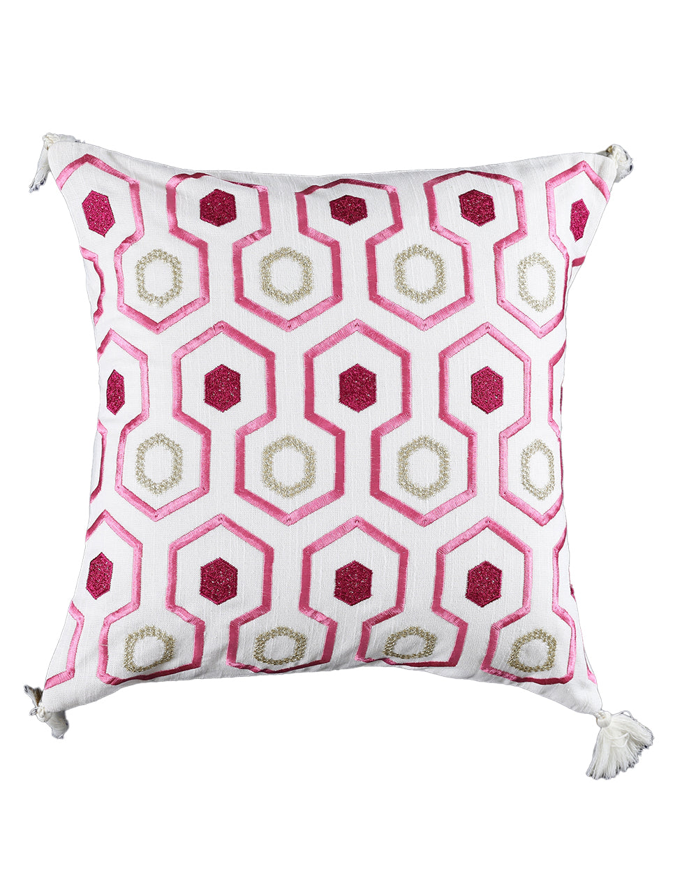 Set of 2 - Geometric Eye Embroidered Cotton Cushion Cover -16"x 16"