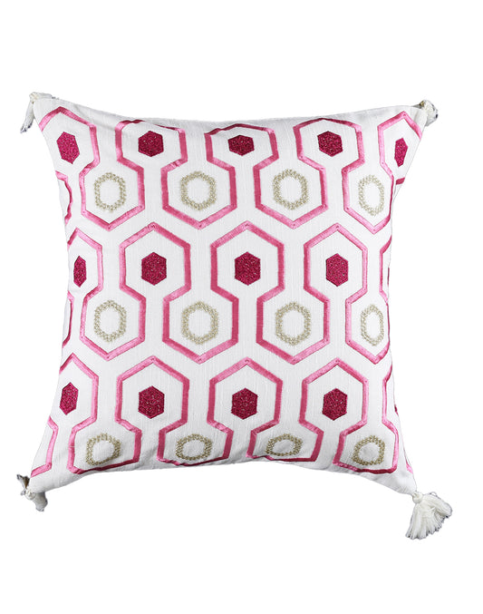 Set of 2 - Geometric Eye Embroidered Cotton Cushion Cover -16"x 16"