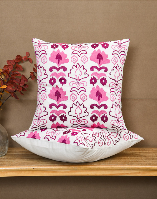 Set of 2 - Pink Embroidered Decortive Sofa Cushion Cover - 16"x 16"