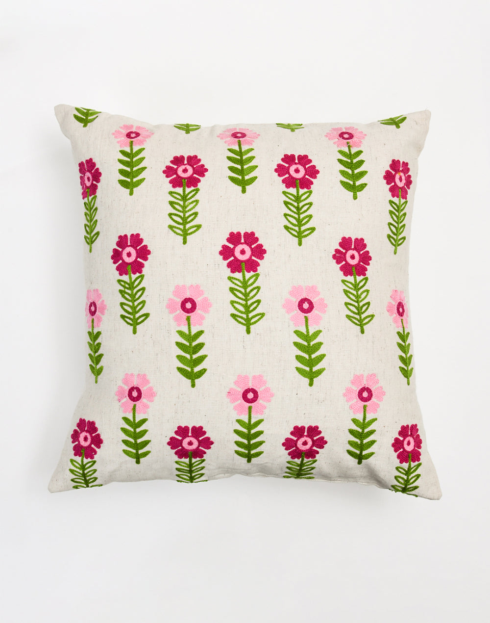 Set of 2 - Floral Array Embroidered Cushion Cover - 16"x 16"