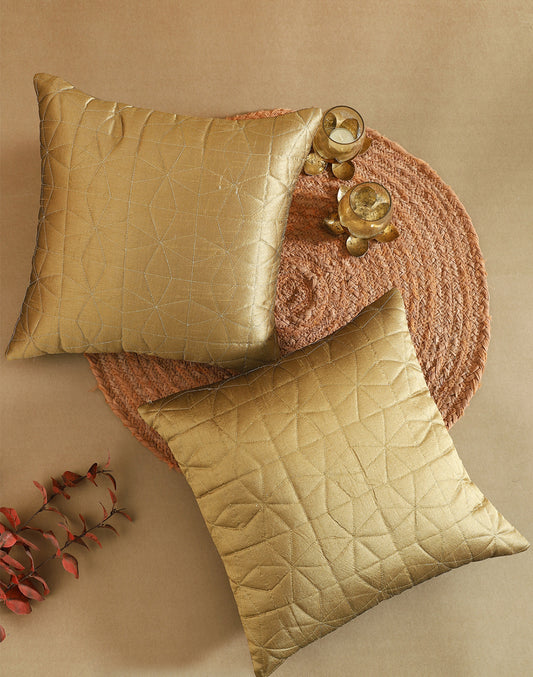 Set of 2 - Golden Quilted Decorative Sofa Cushion Cover -16"x16"