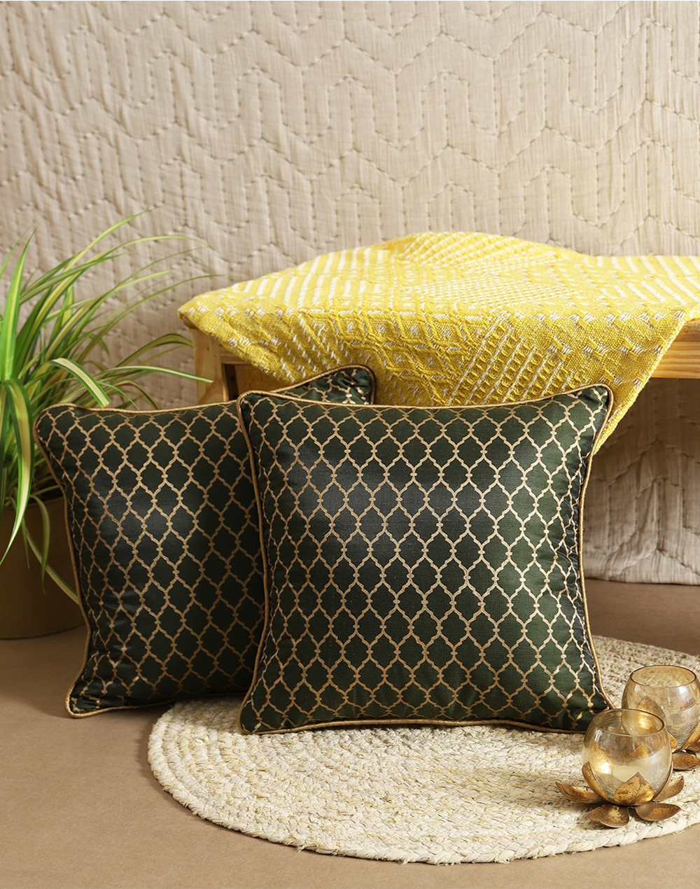 Set of 2 - Diamond Wave Decorative Sofa Cushion Cover - 16"x16"