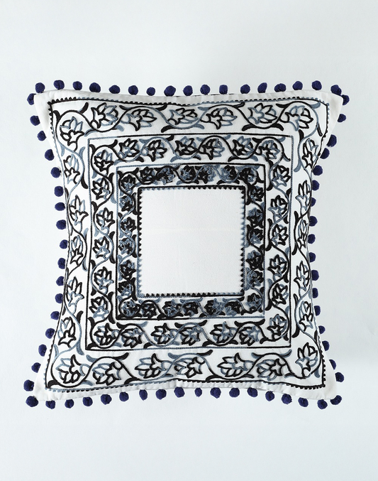 Set Of 2 - Square Embroidered Cotton Cushion Cover -16"X16"