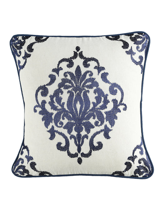 Set of 2 - Blue Ikat Embroidery Decorative Cushion Cover - 16"x16"