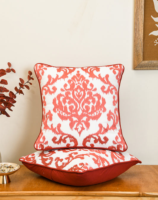 Set of 2 - Green Red Embroidery Decorative Cushion Cover - 16"x16"