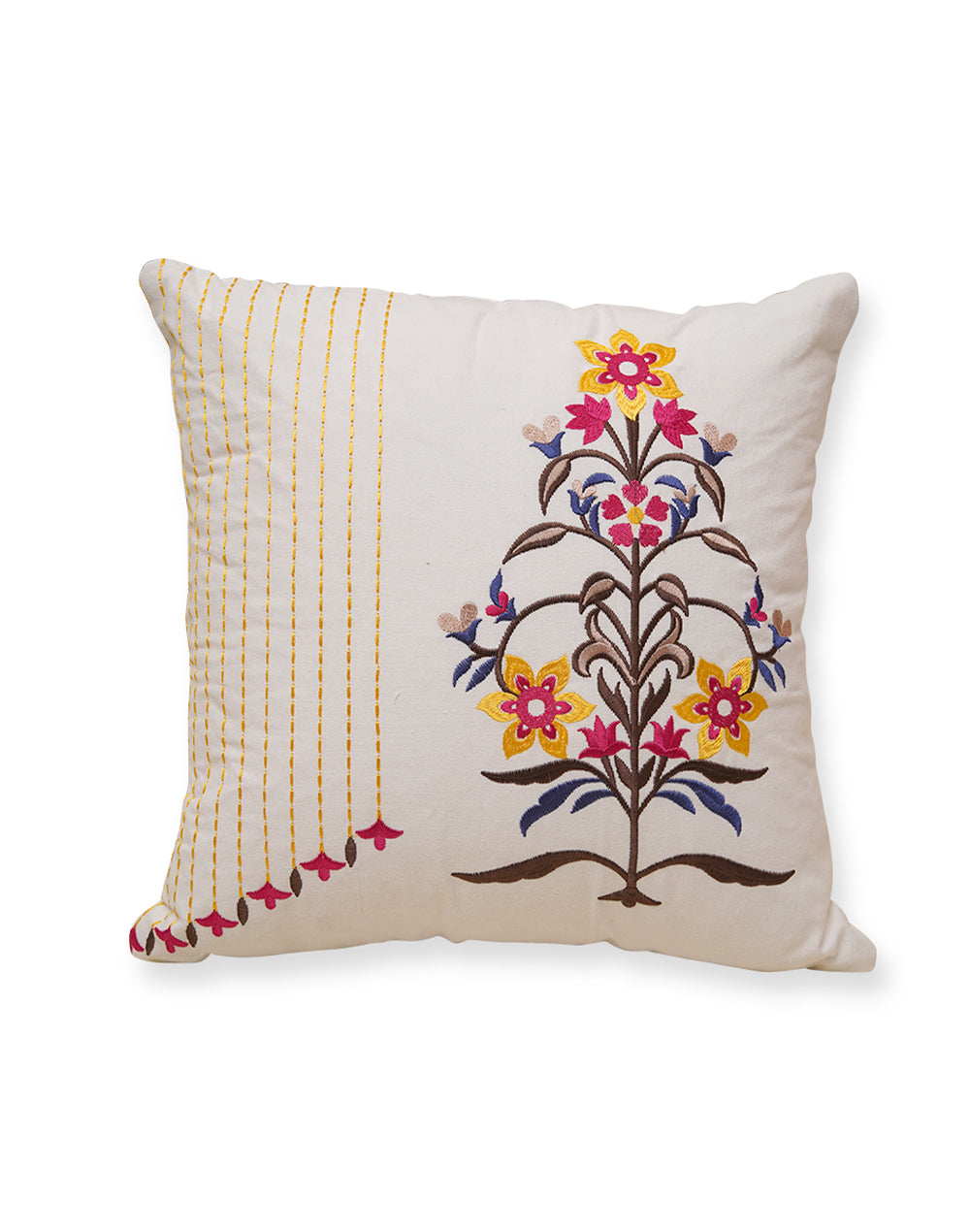 Set of 2 - Pink Motif Embroidered Cotton Cushion Cover - 16"x16"