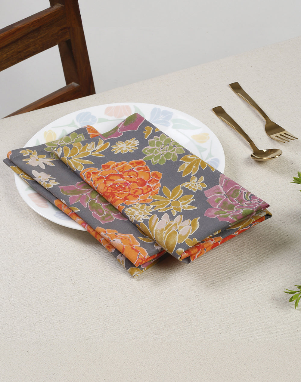 Set Of 4 - 20" Floral Printed Cotton Dining Napkin
