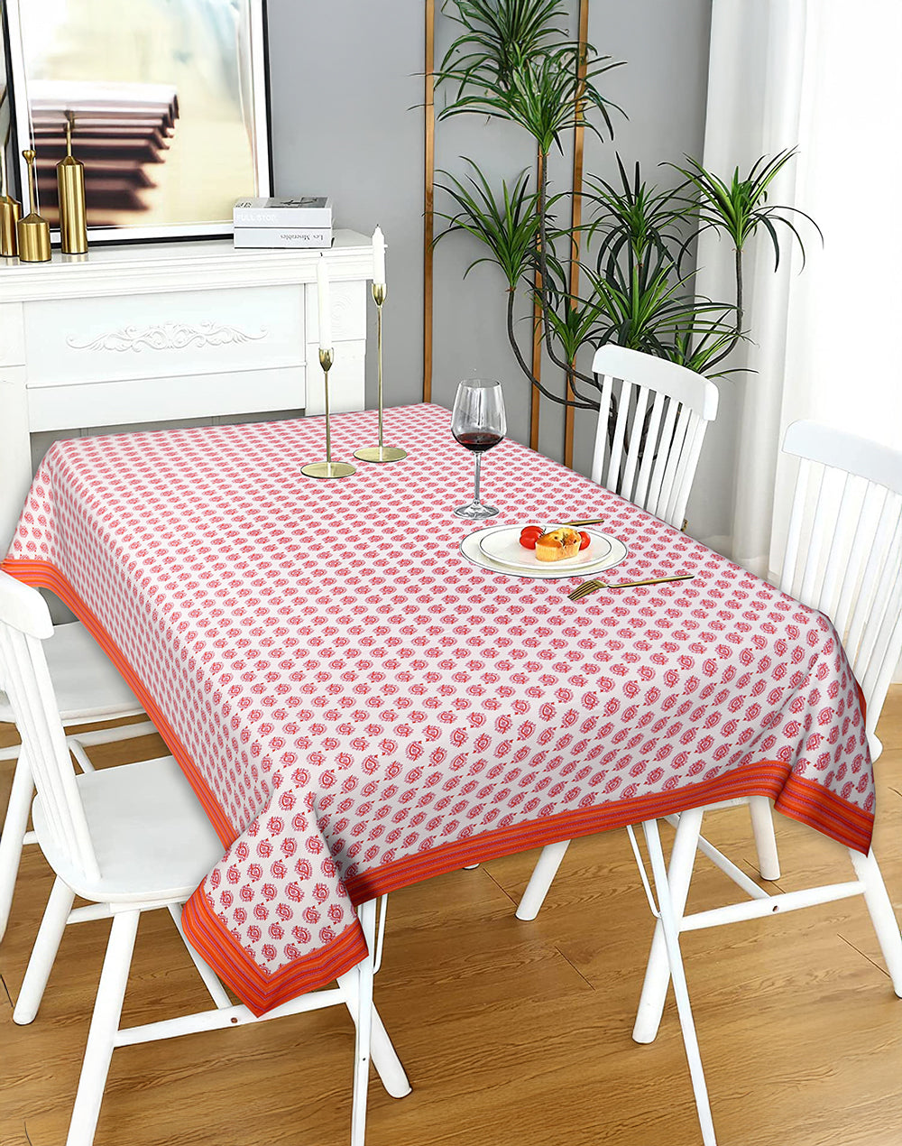 Orange Cotton 6 Seater Table Cover