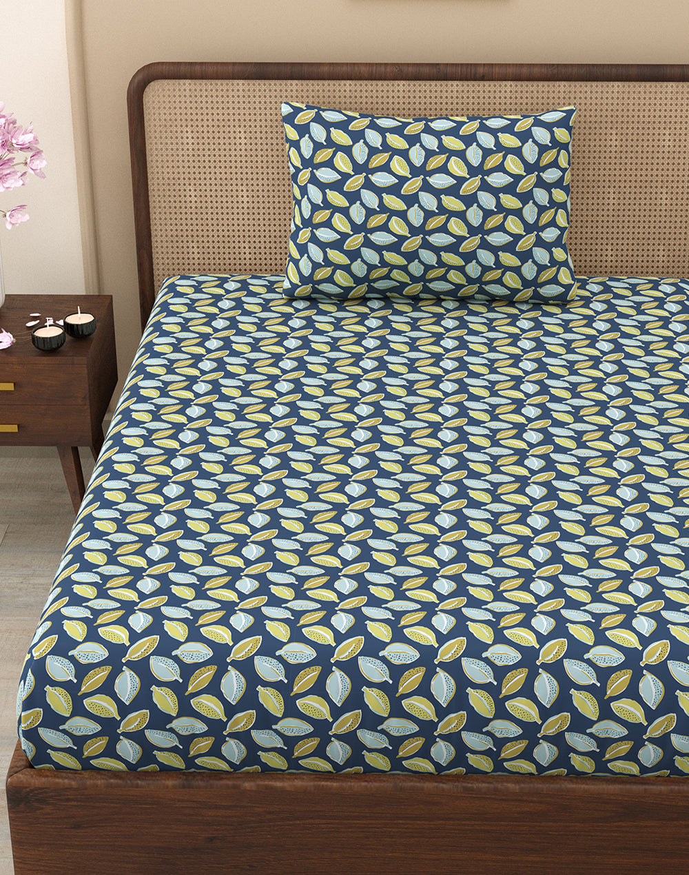 Blue Abstract Bedsheet Set with Pillow Cover