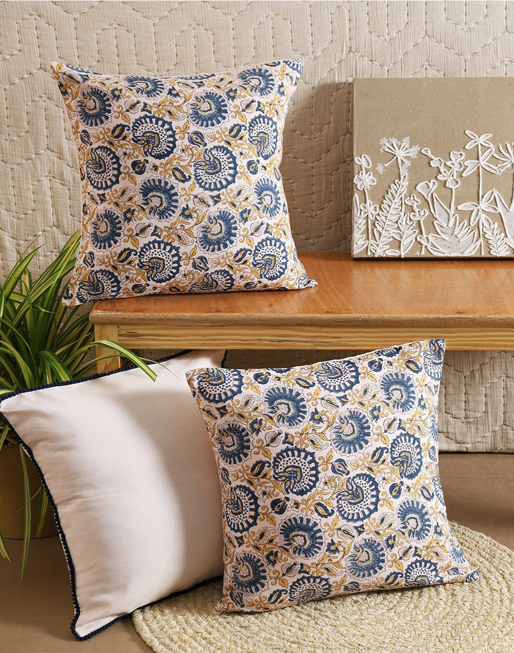Set of 3 - Coordinated Cotton Cushion Cover Set - 16"x16"