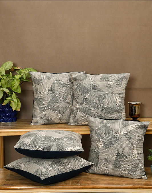 Set Of 5 - Beige Cotton Cushion Cover - 16"X16"