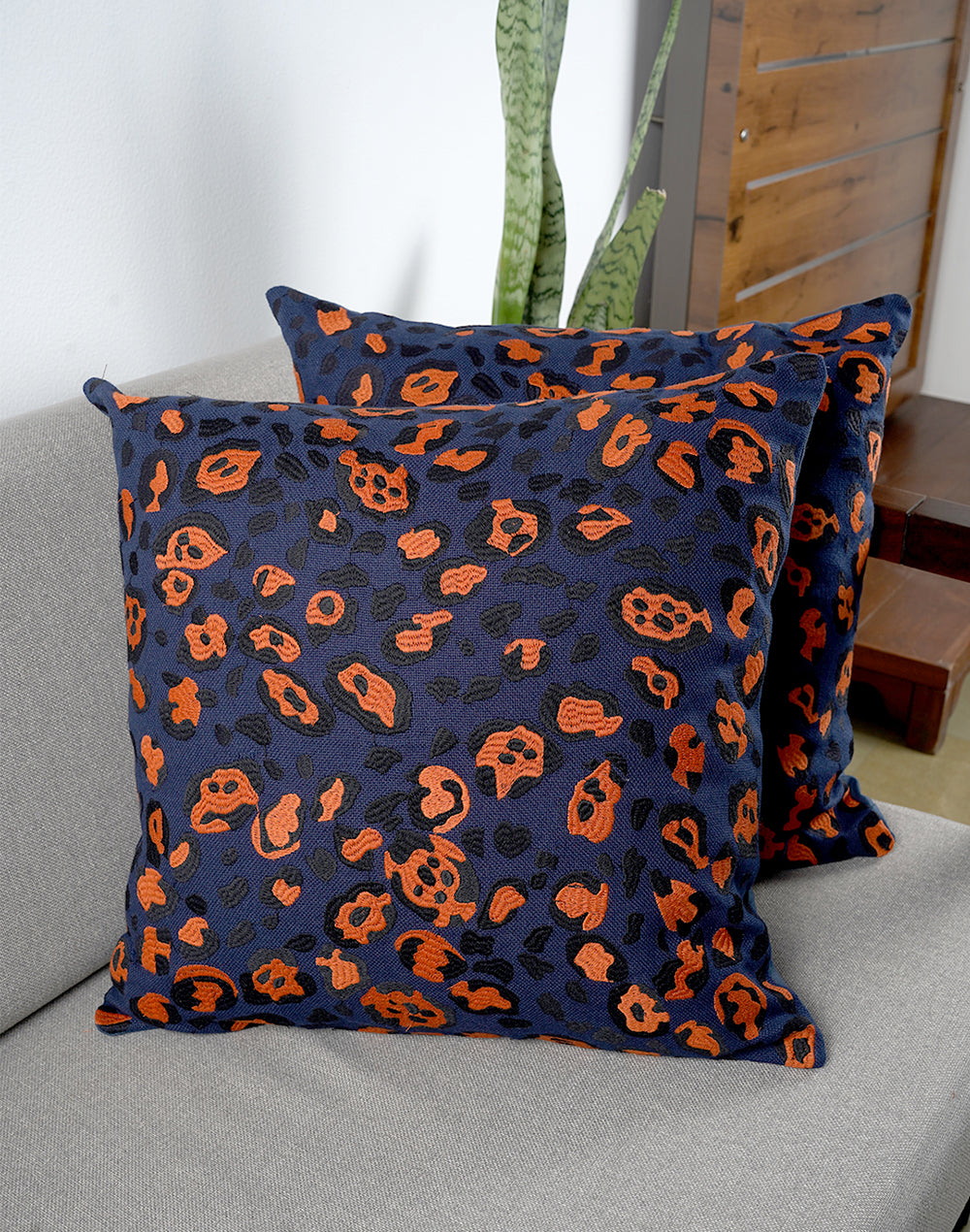 Set Of 2 - Orange Khes Print Cushion Cover - 18"X18"