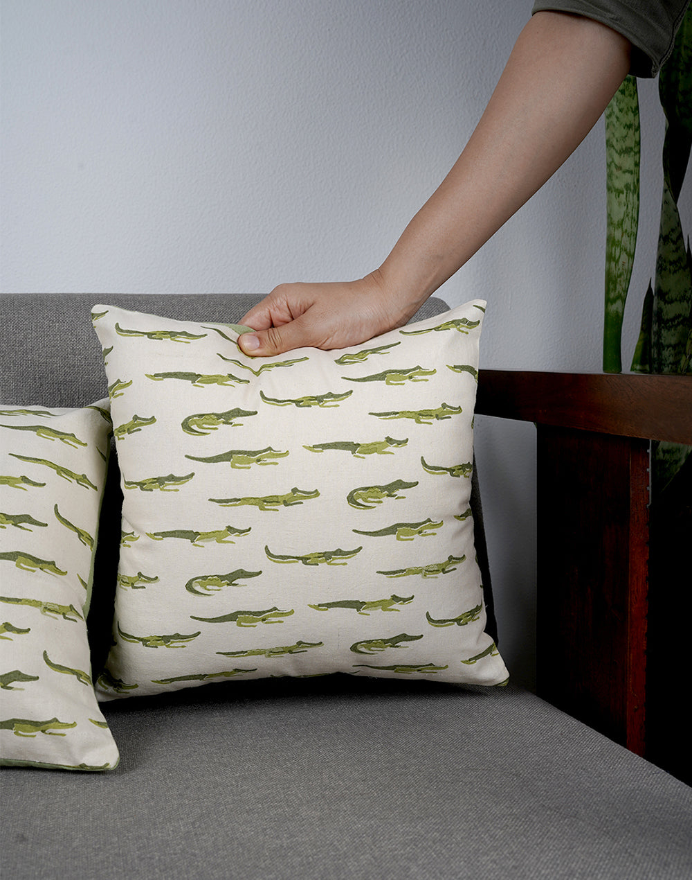 Set Of 2 - Green Printed Cushion Cover - 12"X12"
