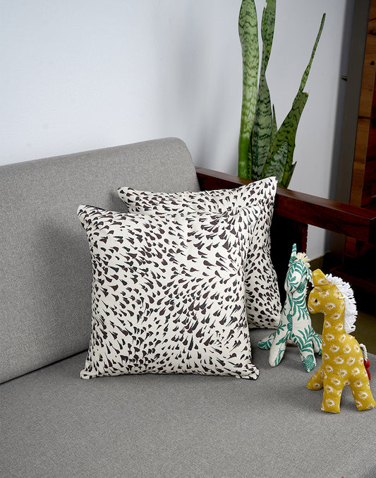 Set Of 2 - Off White Printed Cushion Cover - 12"X12"