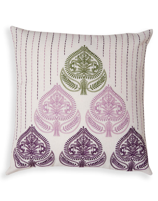 Set Of 2 - Purple Embroidered Cotton Cushion Cover - 18"X18"