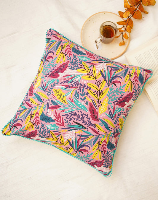 Set Of 2 - Leaf Printed Duck Cushion Cover - 16"X16"