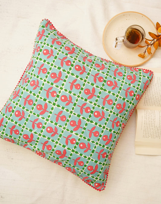 Set Of 2 - Checks Green Cushion Cover - 16"X16"