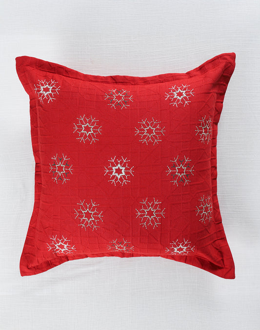 Embroidered Snow Flake Red Christmas Cushion Cover