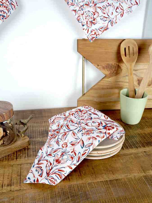 Pink Cotton Floral Printed 16x20 inch Kitchen Towel Set of 3
