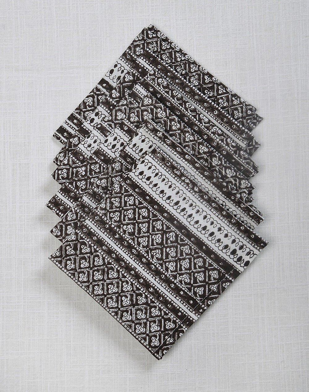 Set Of 6 - 12"X12" Brown Cottonn Printed Napkin