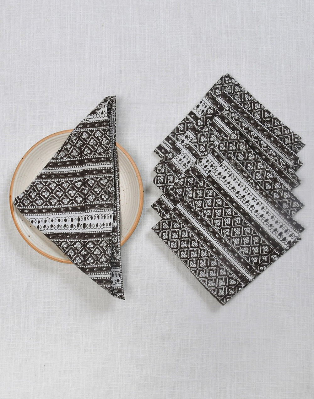 Set Of 6 - 12"X12" Brown Cottonn Printed Napkin